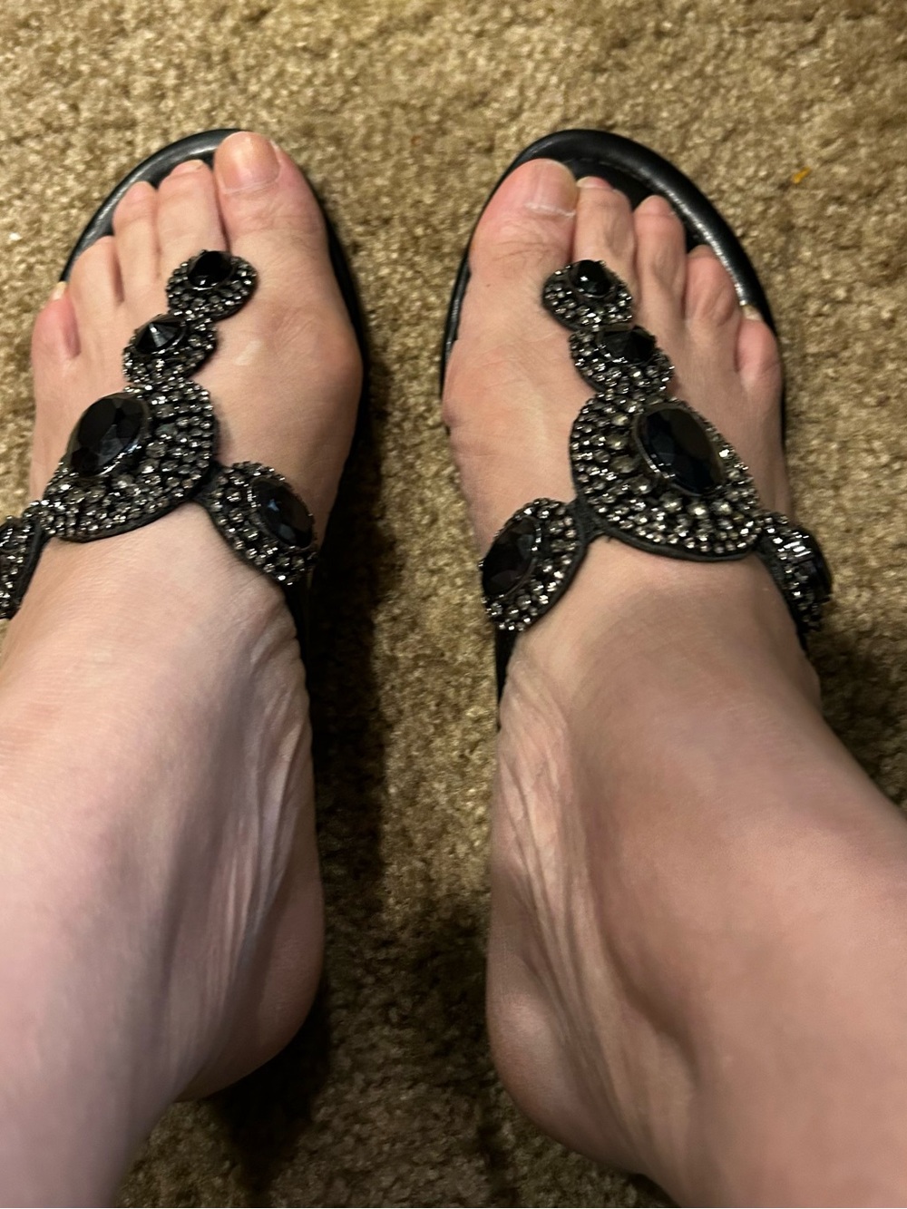 Vince Camuto Black Jeweled T-Strap Sandals